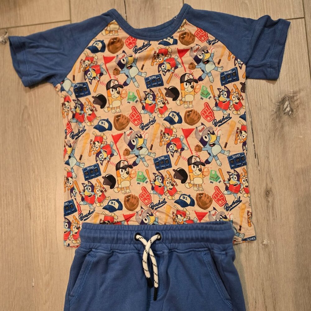 Little snuggles 3t bluey baseball bamboo short set